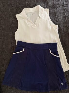 Sofibella Sleeveless White Golf Polo & Navy Skort Set